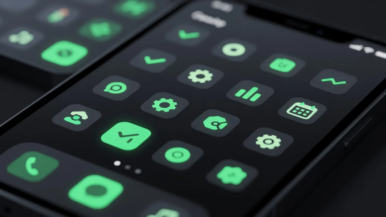 Tela inicial de smartphone Android moderno com ícones de aplicativos de produtividade em destaque