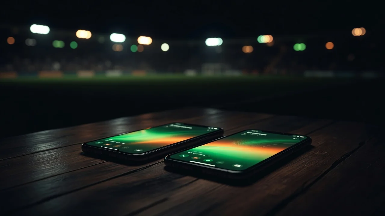 Melhores app de apostas esportivas Melhores app de apostas esportivas — celulares com telas esportivas sobre mesa