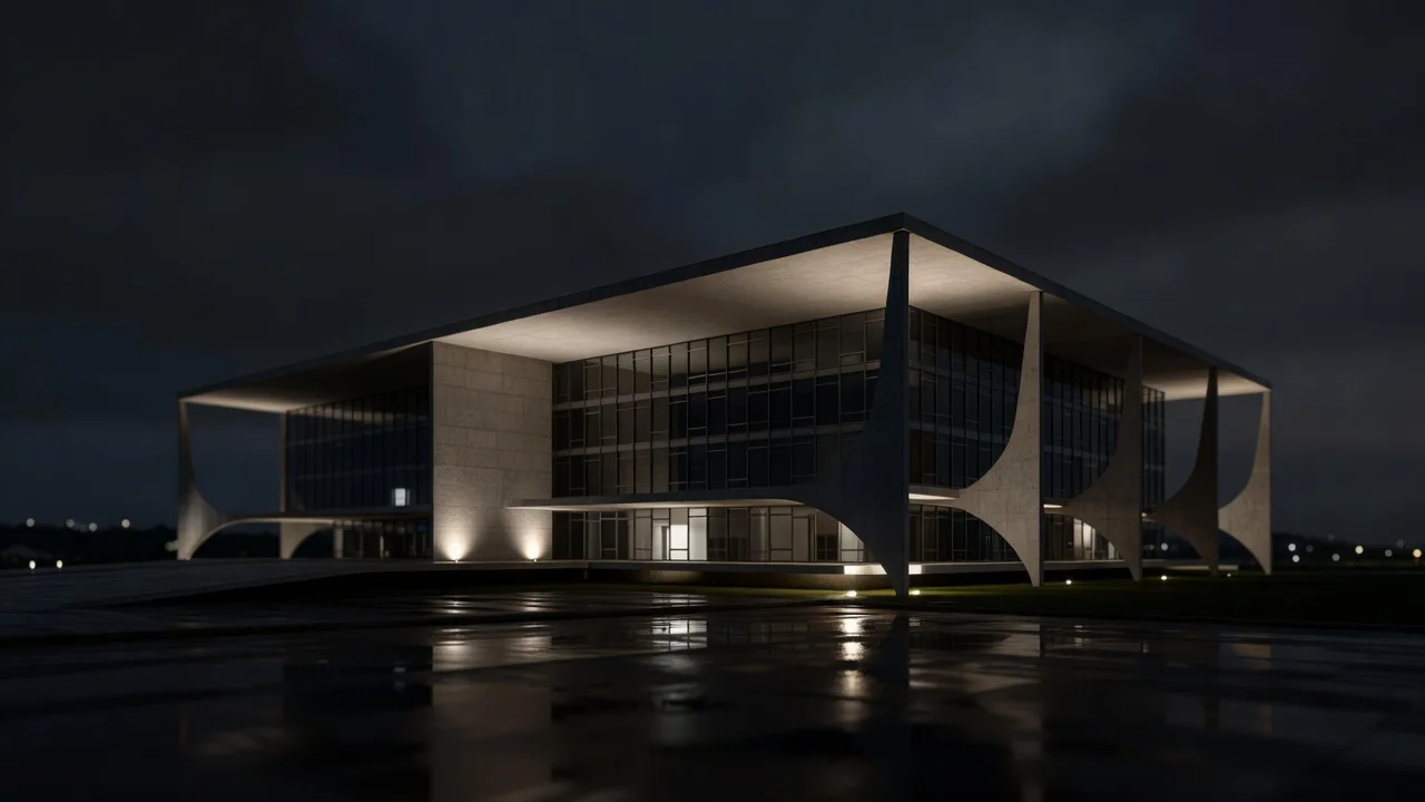 Prédio governamental iluminado à noite em Brasília